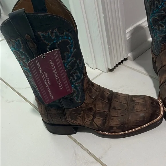 LUCCHESE MEN'S HANDMADE MALCOLM ALLIGATOR WESTERN BOOTS - SQUARE TOE 11EE - Picture 5 of 5